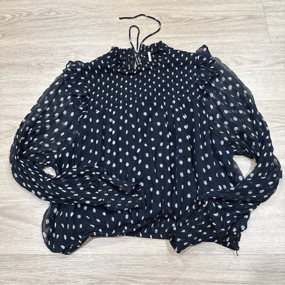 Free People Tops - Free people Polka Dot Sheer Black Blouse L